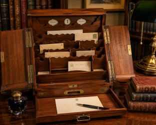 Antique Late Victorian Mahogany Stationery Cabinet with Perpetual Calendar – c. 1890