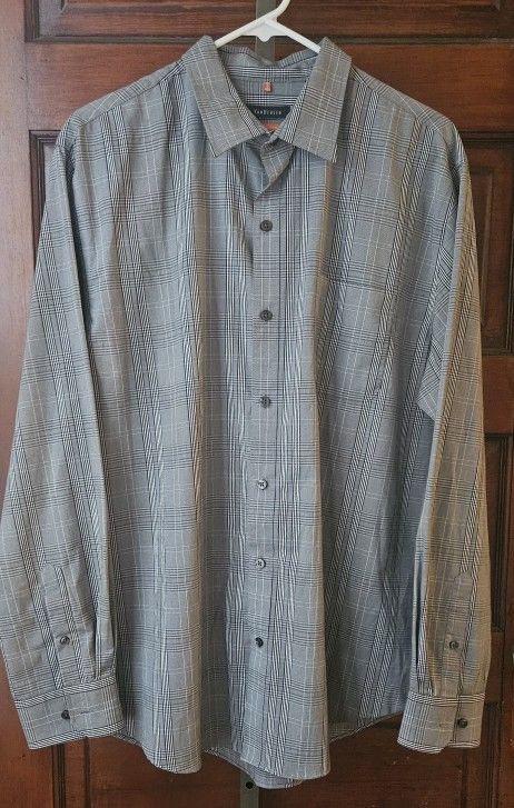 Van Heusen Shirt Mens Large 16-16 1/2 Plaid Dressy Warm Cool Weather