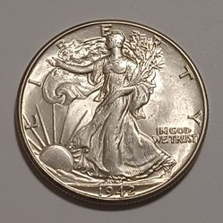 MS 1942-P Walking Liberty Half Dollar, Great Strike, Original Mint Luster.