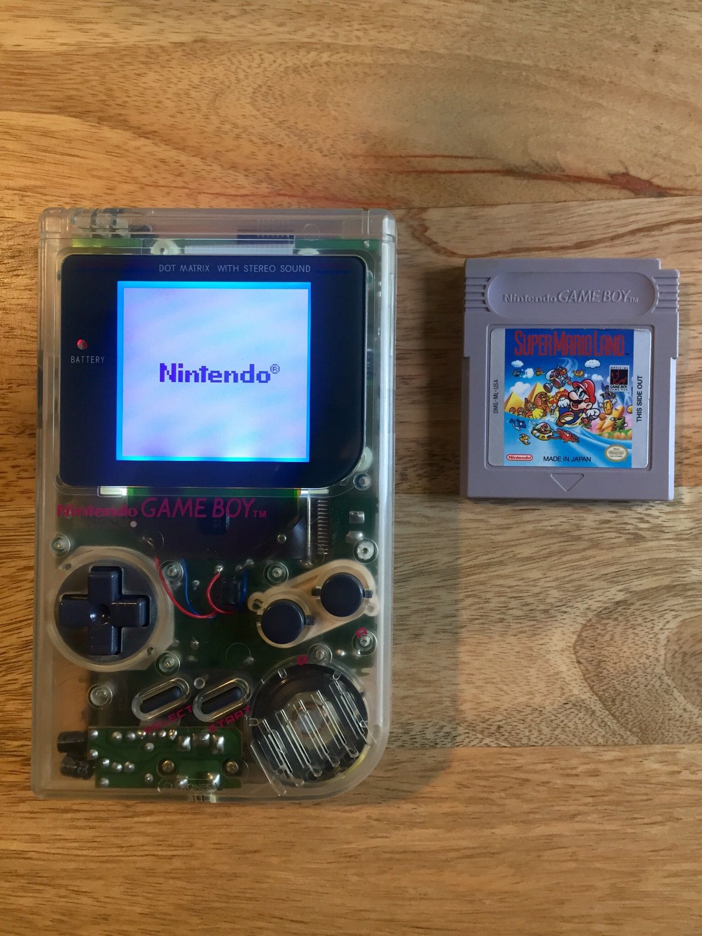 Nintendo gameboy Clear DMG-01 backlight, bivert, sounds mods + Super Mario Land