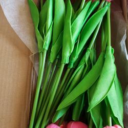Tulips Artificial Flowers, PU Artificial Tulips Real Touch with Stems for Home Decor Wedding Hotel Office Centerpiece Decor, Deep Pink


