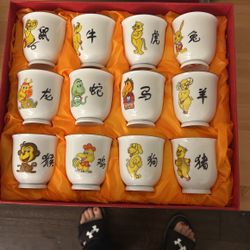 Chinese Zodiac 12 Teacup Or Saki Cup (one Set)