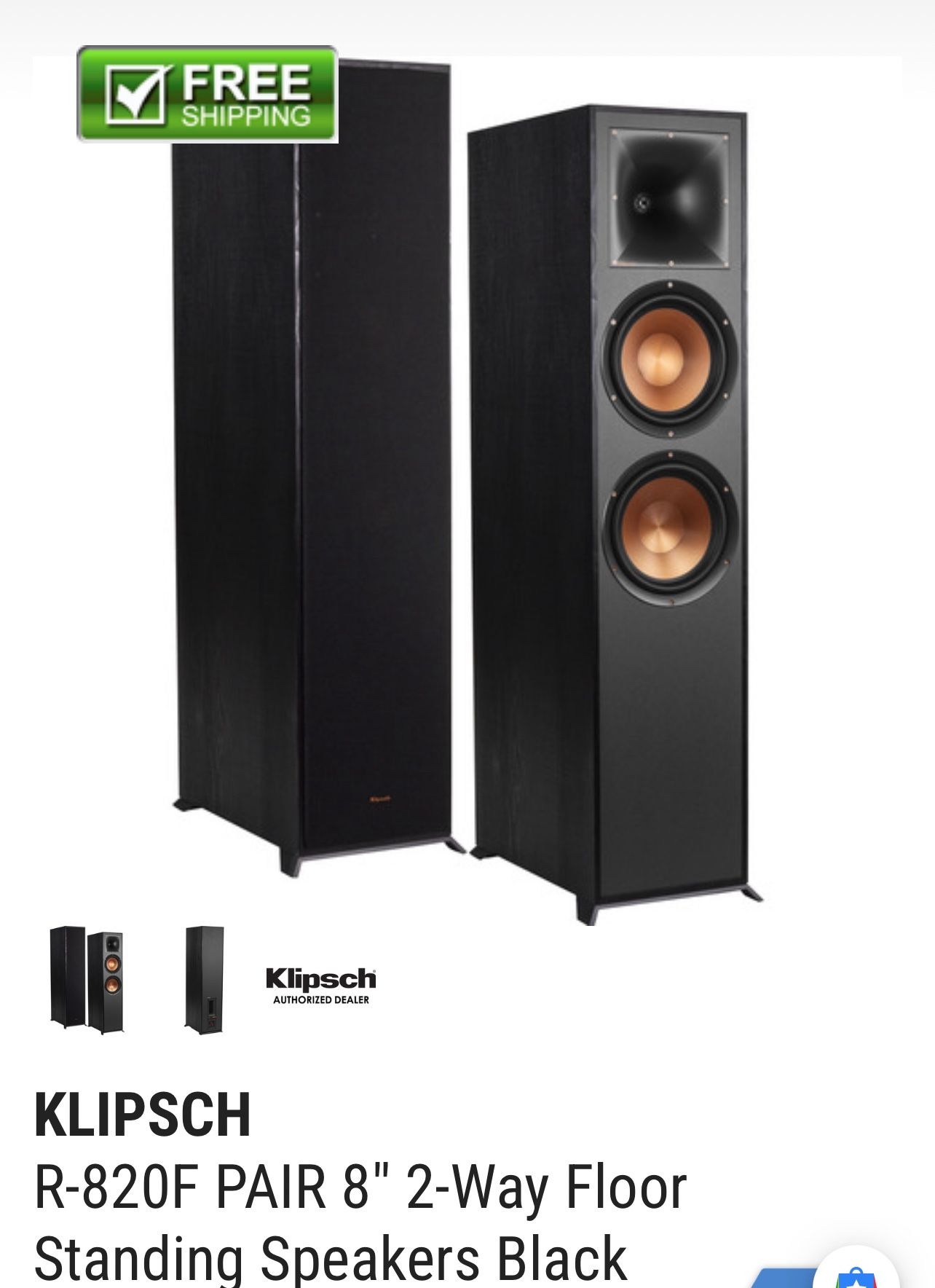 Pair Of New In Box Klipsch Standing Speakers R-820F