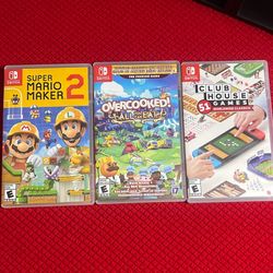 Nintendo Switch Games. Super Mario Maker 2, Overcooked All You Can Eat, Club House Games 