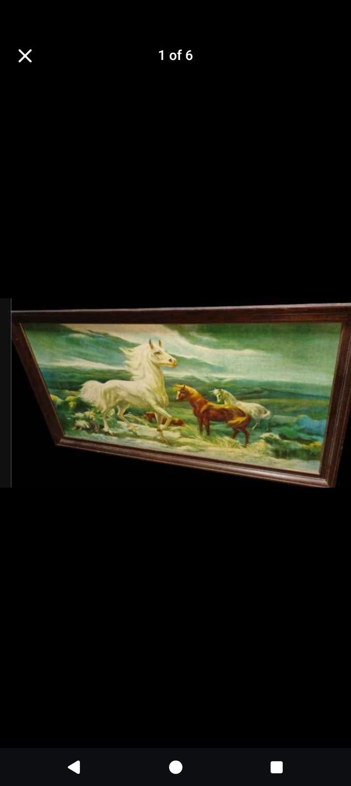 Large Retro Lumen Winter White Stallion Framed Print. 50 + Years Old.