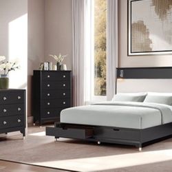 Brand New Black & Beige 4pc Queen Bedroom Set (Available In Eastern King)