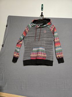 Hooey Grey Heather Aztec Print Pullover Hoodie Multicolor Women's M
