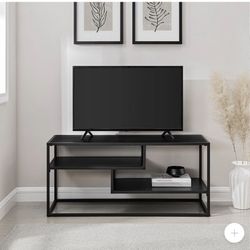 Walker Edison Modern Black Metal & Wood TV Stand – Open Shelf Design