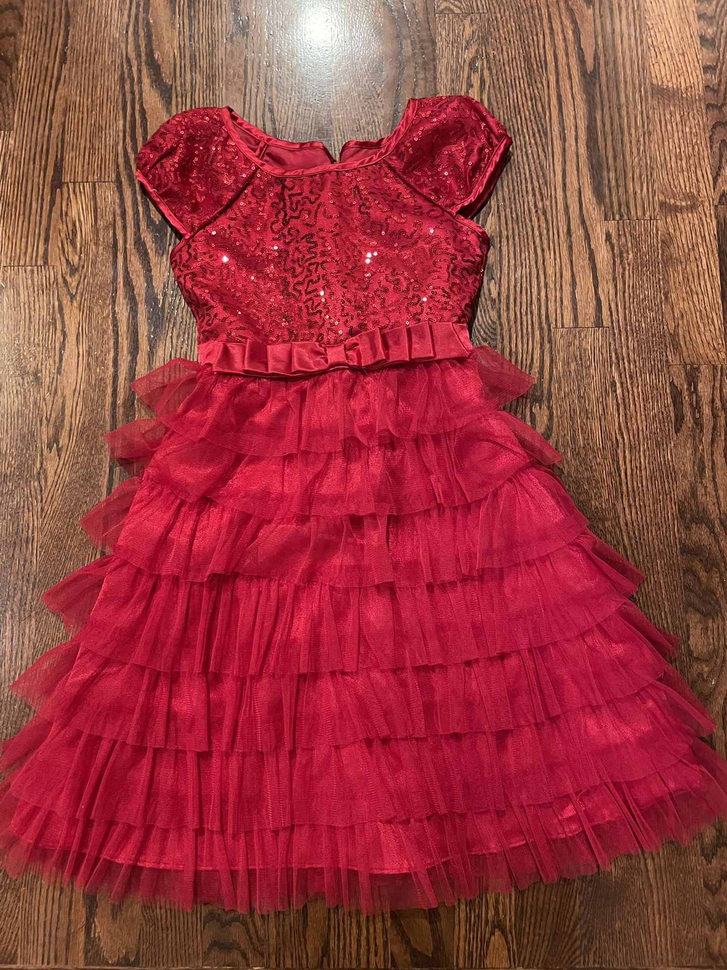 Jona Michelle Red Sequin and Tulle Ruffle Dress Girls Size 10