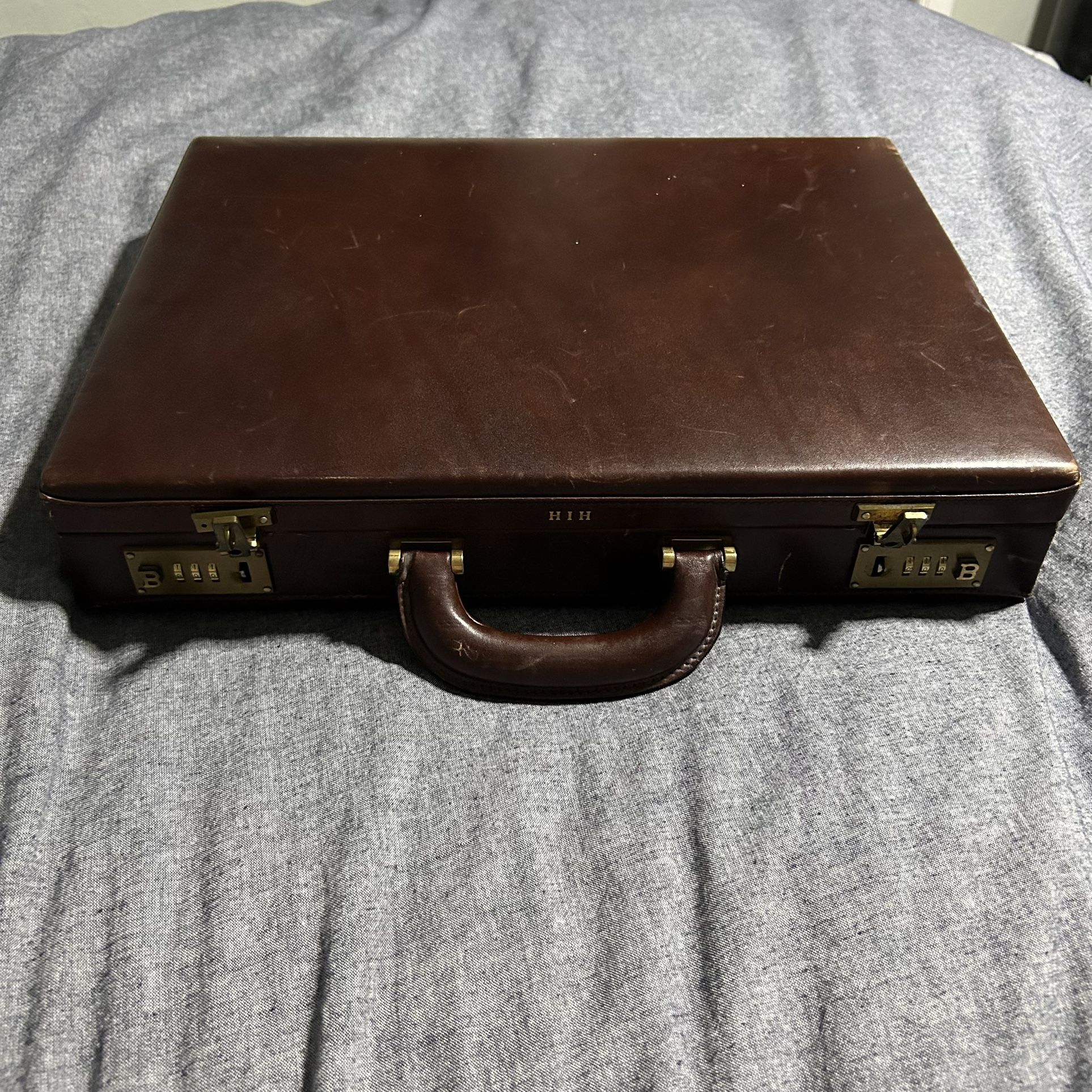 Vintage Bally Leather Briefcase Locking Hard Case Brown Monogram HIH