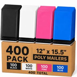 POLY MAILERS 12x15.5 400 PACK SHIPPING BAGS BLACK WHITE PINK BLUE