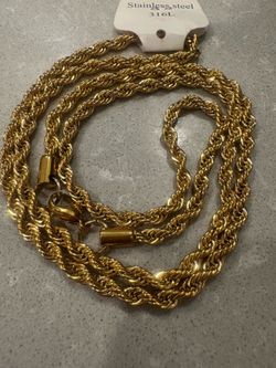 New 5mm Gold Plated Necklace -  32.5 Inch Rope Chain