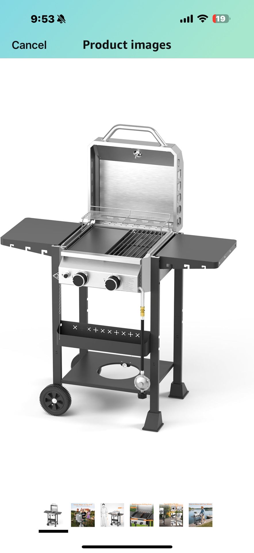 Propane Gas BBQ Grill 2-Burner Barbecue Grills with Cast Iron Frying Pan and Grates Combo, 16000 BTU Output Stainless Steel Grill for Outdoor Cooking,