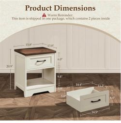Set of 2 Farmhouse Bedside Tables with Drawer