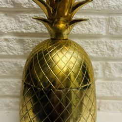 Vintage Gold Gilt Pineapple dish Decor Covered Bowl 13" 2 piece Gold Colored