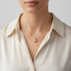 14K Yellow Gold Diamond & Pearl Circle Pendant - 0.07ct