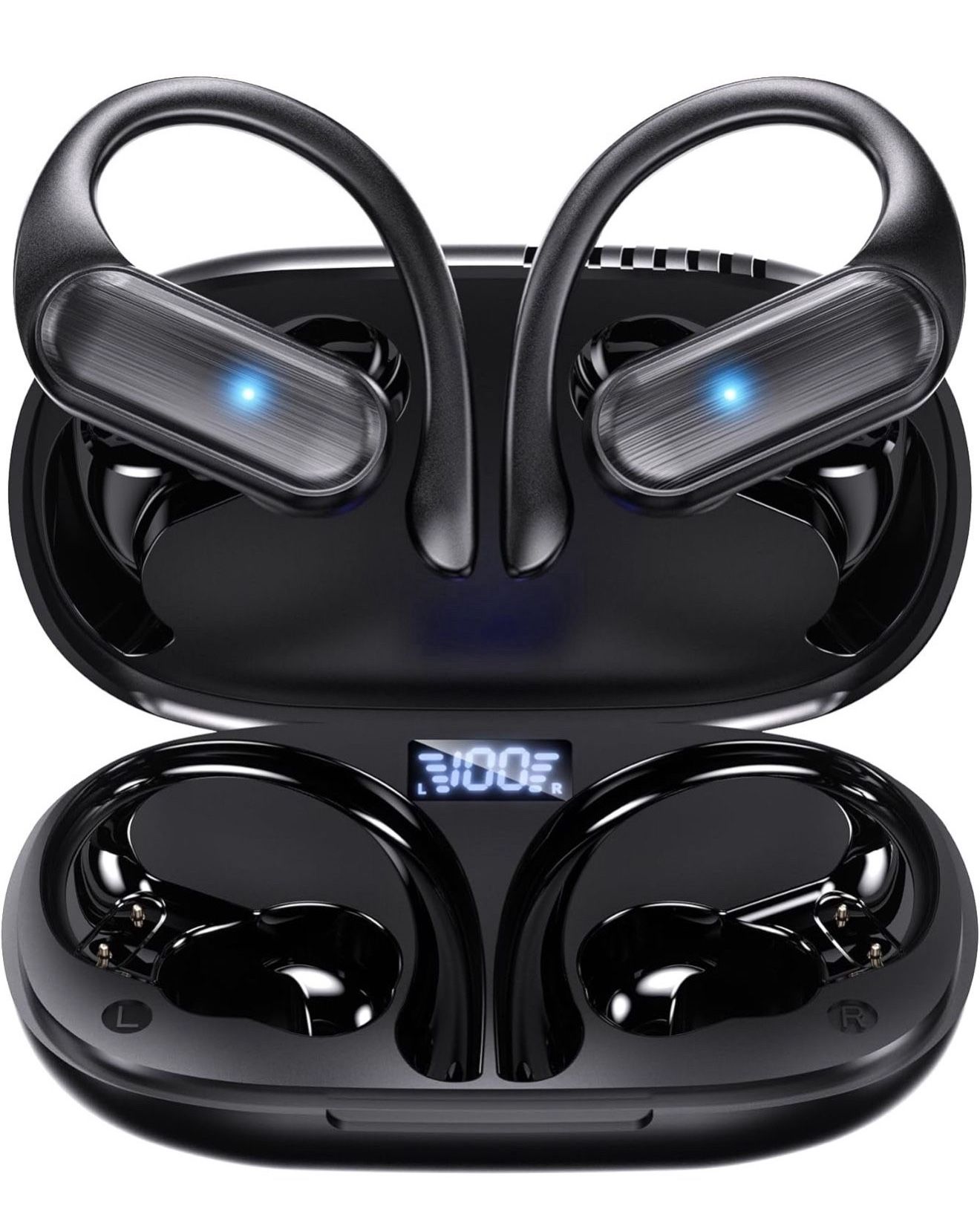 Brand new Wireless Earbuds,Bluetooth Headphones 80hrs Play Back Sport Earphones with LED Display Over-Ear Buds with Earhooks Built-in Mic IPX7 Waterpr