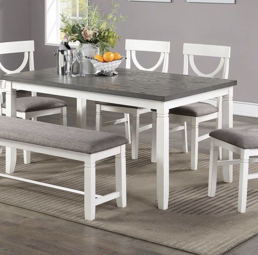 Dinner Table Set 6pcs  White And Gray 