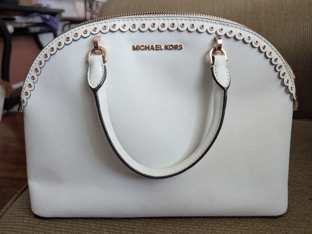 Michael Kors white with rose gold details purse