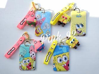 SPONGEBOB & PATRICK KEYCHAIN with ID BADGE PASS CARD HOLDER