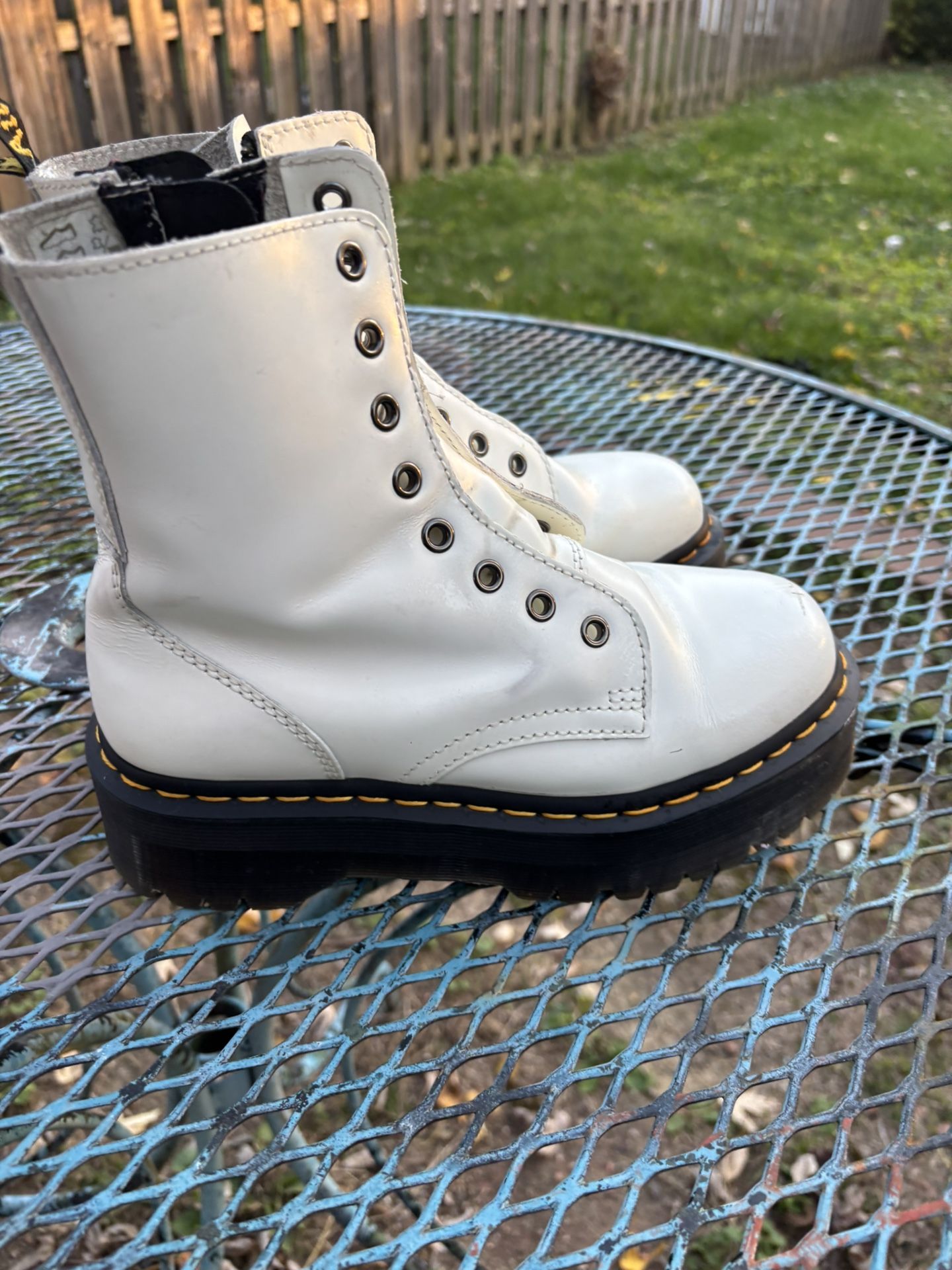 Dr. Martens Jadon Platform Boots White Polished Smooth Leather – Women’s 7