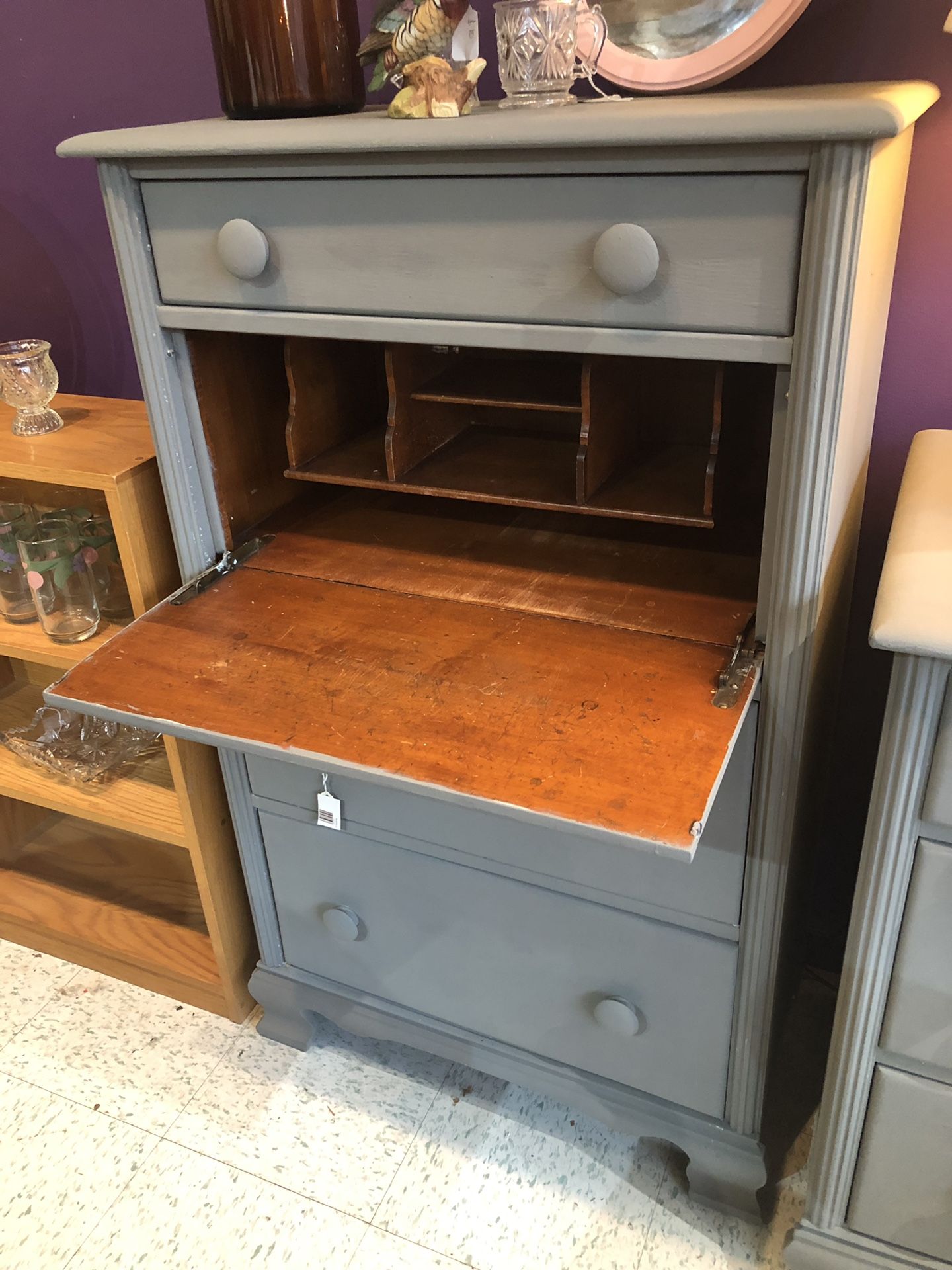 Maple dresser painted grey with desk nook