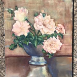 Vintage Still Life Oil Painting Signed On Canvas 16 x 20" No Hanger
