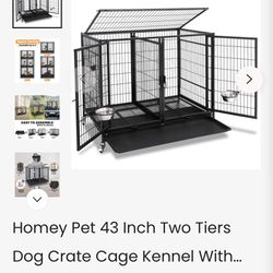 Homey Pet 43 Inch Two Tiers Dog Crate Cage Kennel With Divider,...