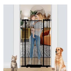 55.1 Inch Tall Baby Gate Auto Close Dog Gate Adjustable 29.92" - 43" Wide Pressure Mounted Walk Through Swing Pet Gate for Doorways (Black)