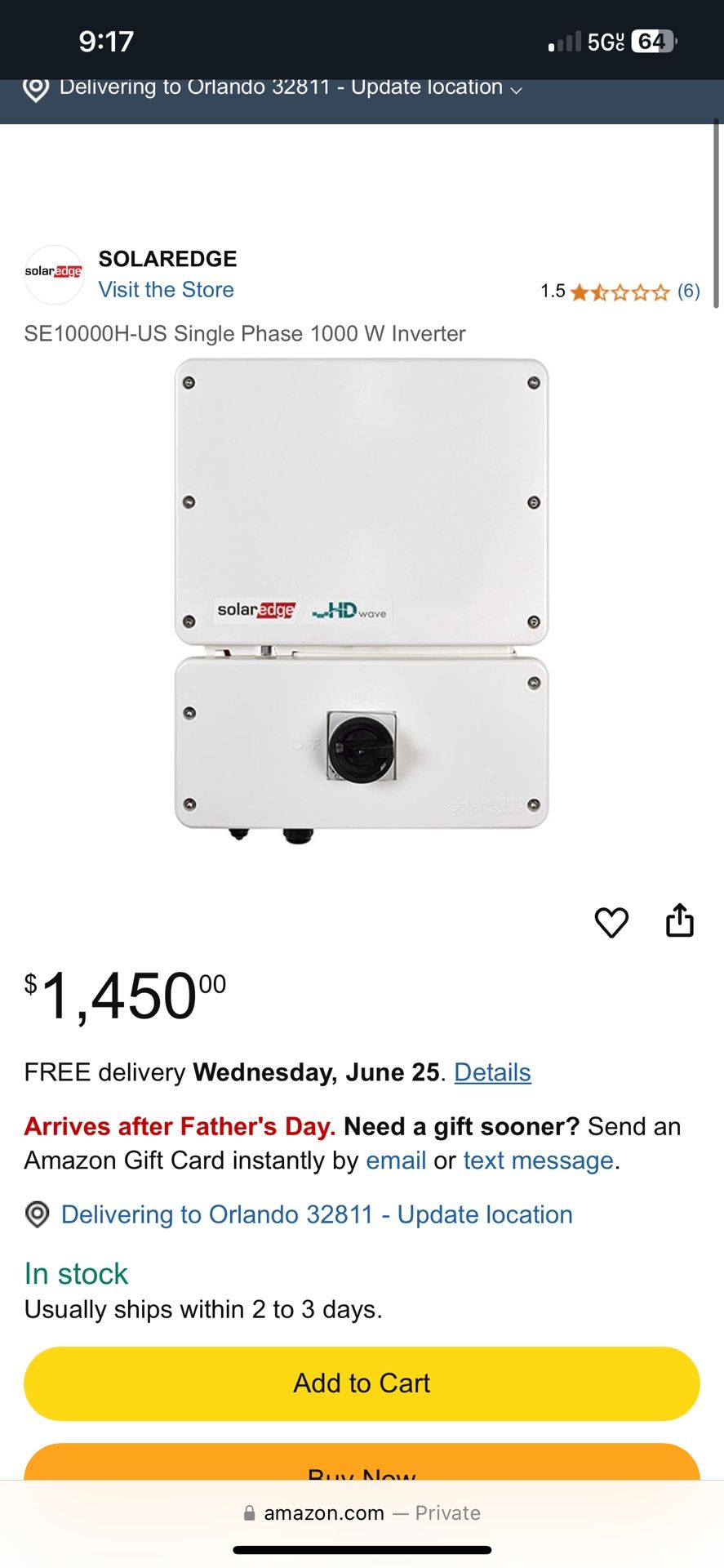 SE10000H-US Single Phase 1000 W Inverter 10k