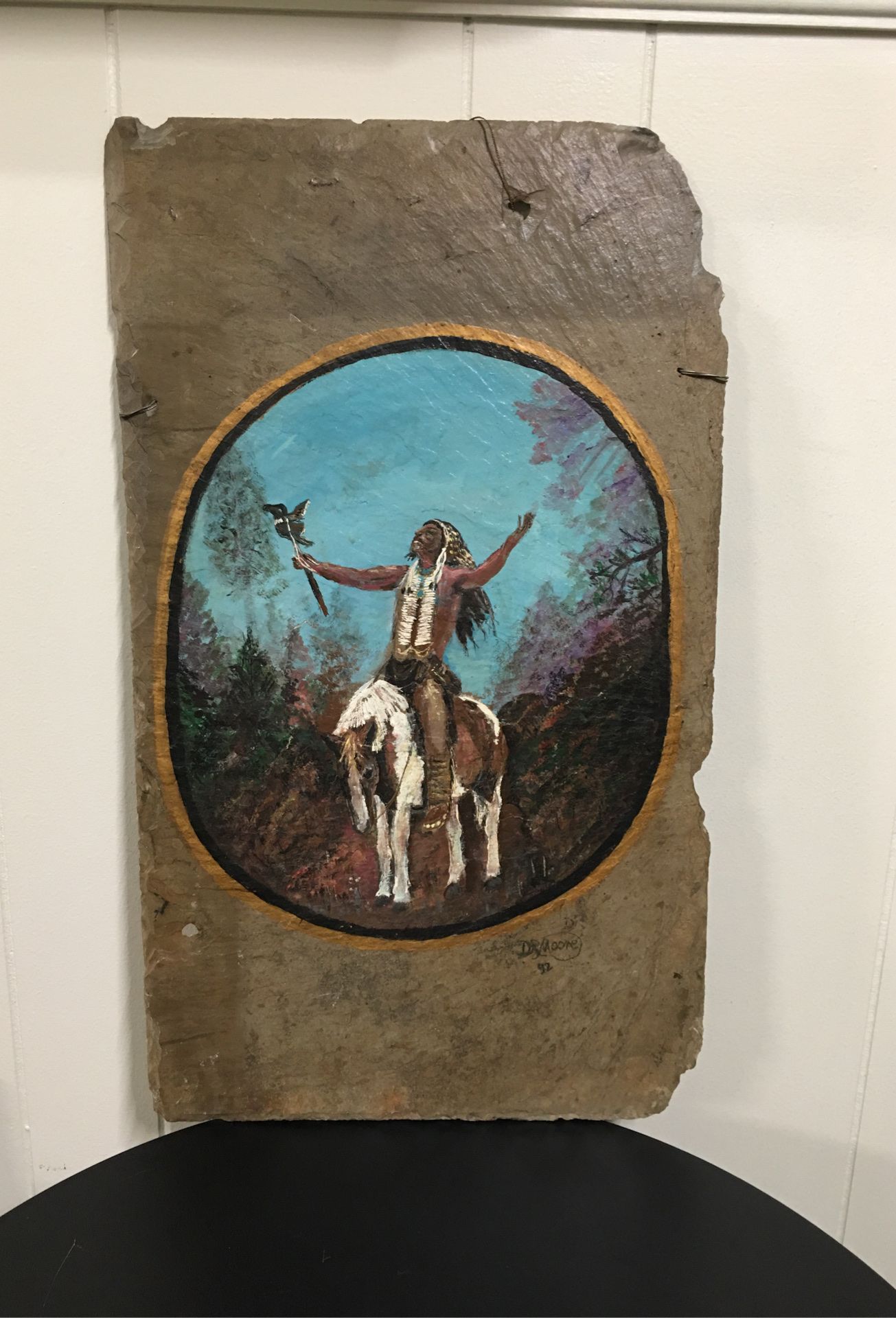 Large Indian chief hand painted slate