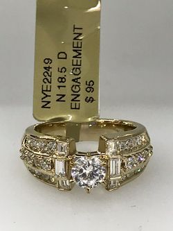 Beautiful Solid 4K Gold & Cubic Zirconia Engagement Wedding Ring Sz #5.5