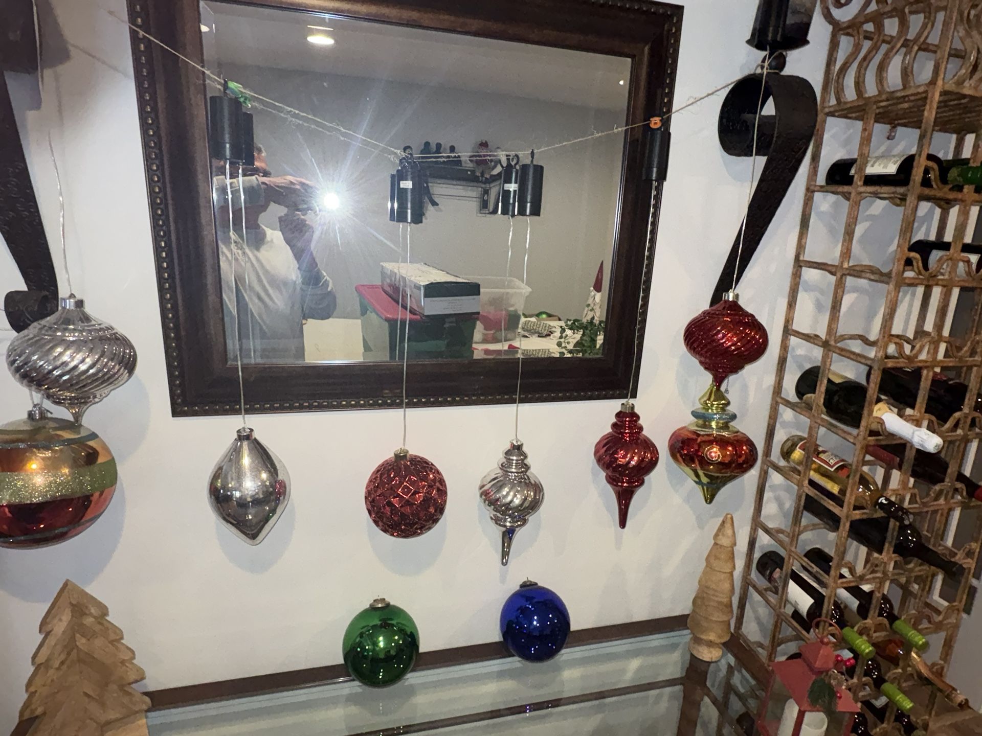 Lot of 10 antique & vintage large Christmas ornaments. 2 old rare German dark & blue heavy glass Kugels made in Germany original brass caps. Six light