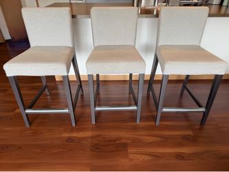 IKEA BERGMUND, Light Gray Barstools (qty 3)