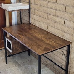 Rustic Computer Desk with Cat Condo