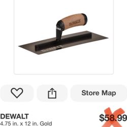 DEWALT 4.75 in. x 12 in. Gold Stainless Steel Flat Trowel with Leather Handle