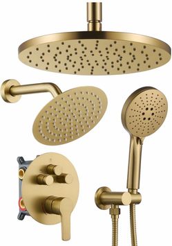 Brushed Gold Shower System With Handheld Shower Head