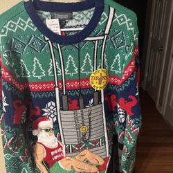 Christmas GYM Santa Ugly Santa Sweater doing Leg Exercise