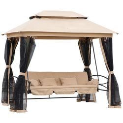 Outsunny 3 Seat Patio Swing Chair Outdoor Screened In Double Tier Canopy New In The Box