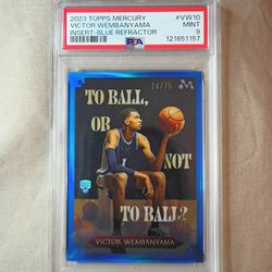 Victor Wembanyama 2023 Topps Mercury To Ball Or Not To Ball? Blue Rookie 14/75 PSA Mint 9