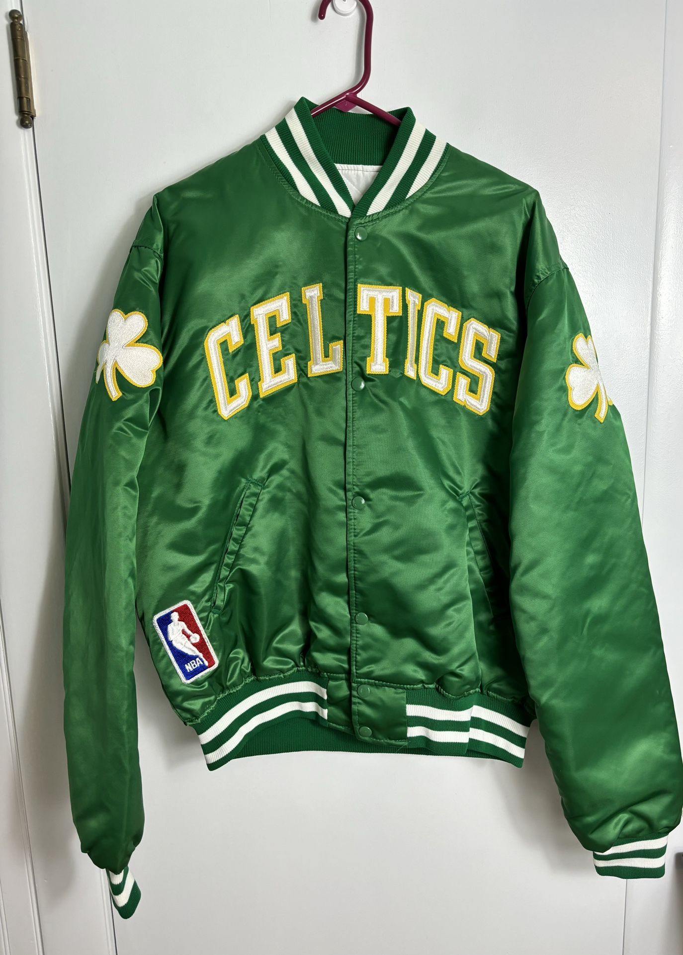 Vintage Starter Boston Celtics Satin Bomber Button Up Jacket Size XL 80s NBA EUC