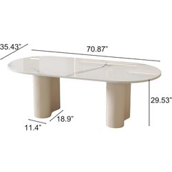 Modern Oval Dining Table for 6, Glossy White Sintered Stone Dining Tabletop with Dual-Pedestal, Easy Assembly Dining Room Table for Home Kitchen (Tabl