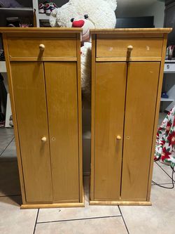 Pair of Wooden Storage Cabinets with Drawer