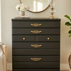Refinished Black And Gold Dresser