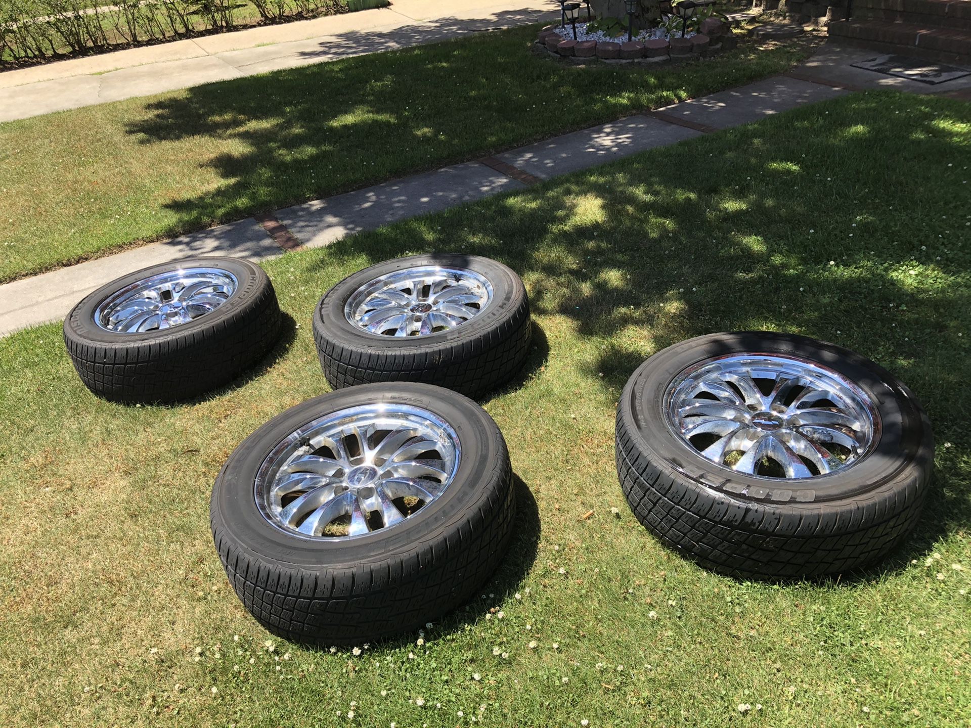 Chevy chrome 6 lug rims and tires