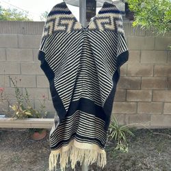 1970s Vintage Mexican Poncho - Striped Wool Heavy