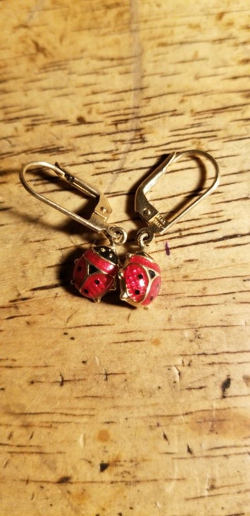 14K GOLD LADYBUG EARRINGS AND PENDANT SET 