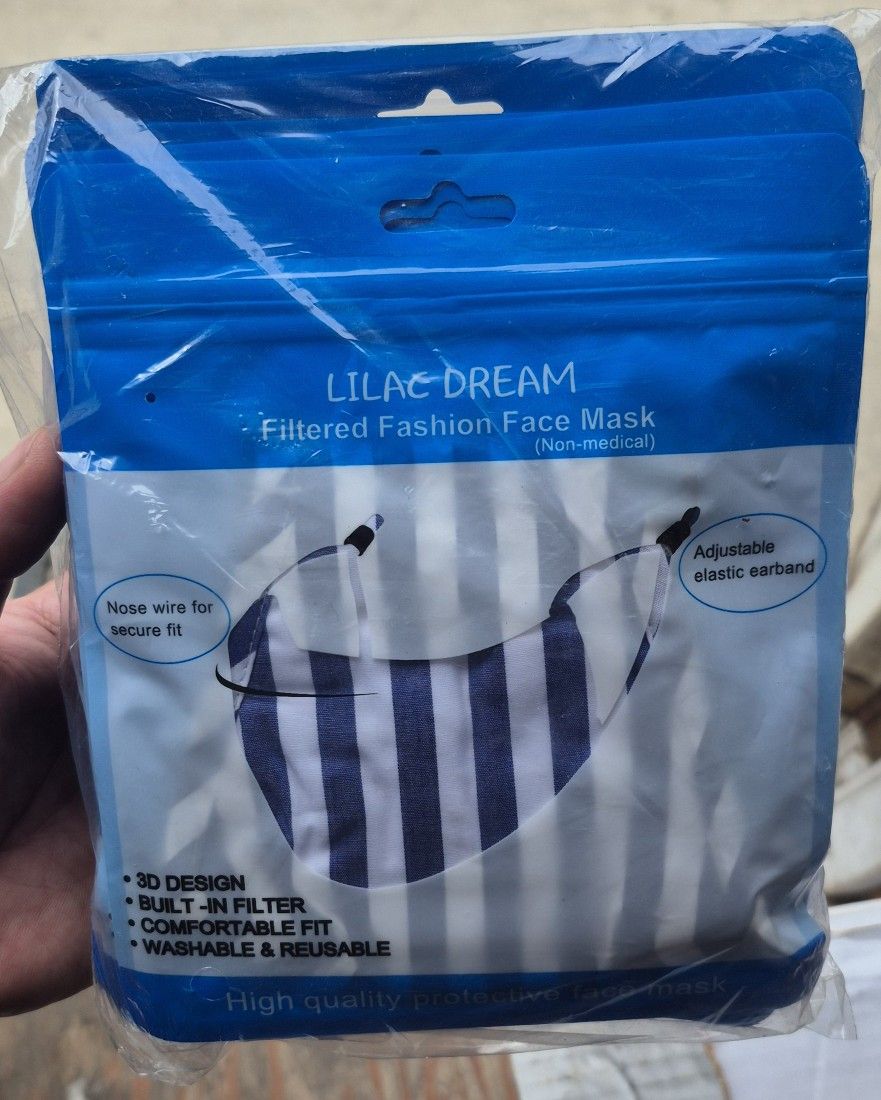 $0.25 Each Bulk Of Face Mask Striped White And Blue $10 Minimum