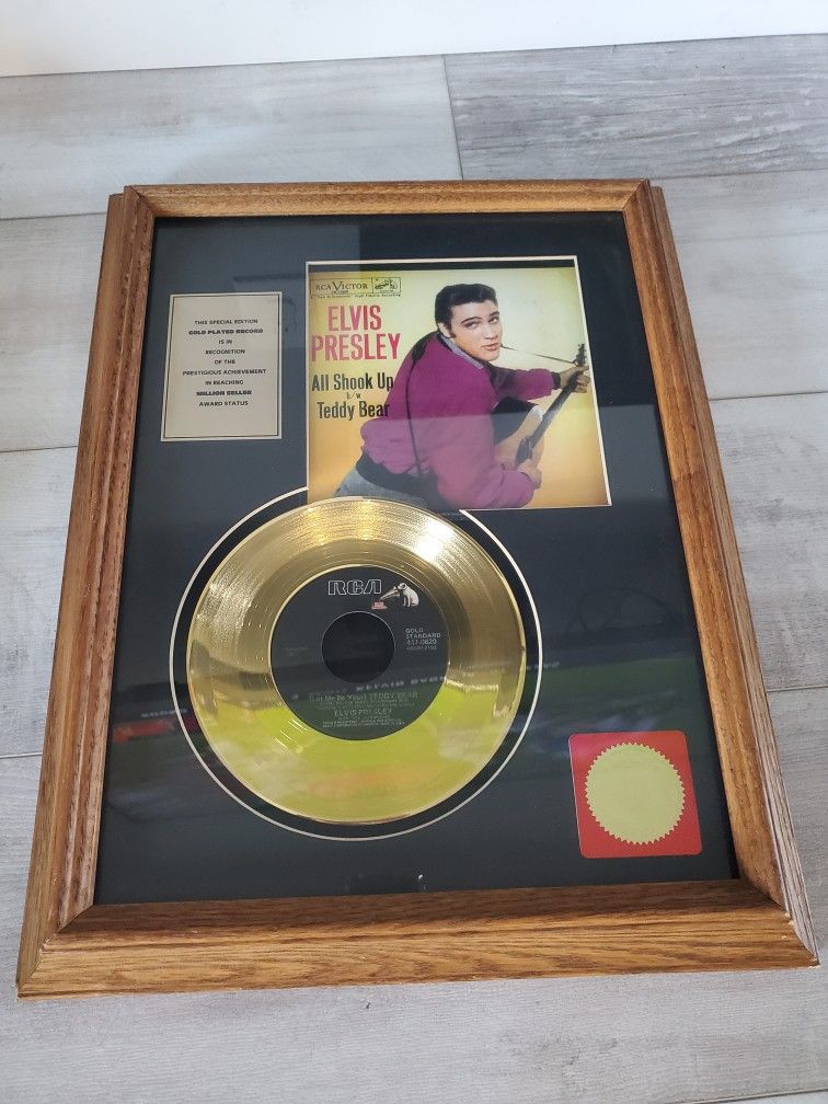 Framed Elvis Presley 'Special Edition' 24k Gold Record 'All Shook Up' & Teddy Bear