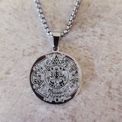 Stainless Steel Aztec Mayan Calendar 23.5" Necklace. Belt Buckles Like This AVAILABLE. SHIPPING AVAILABLE